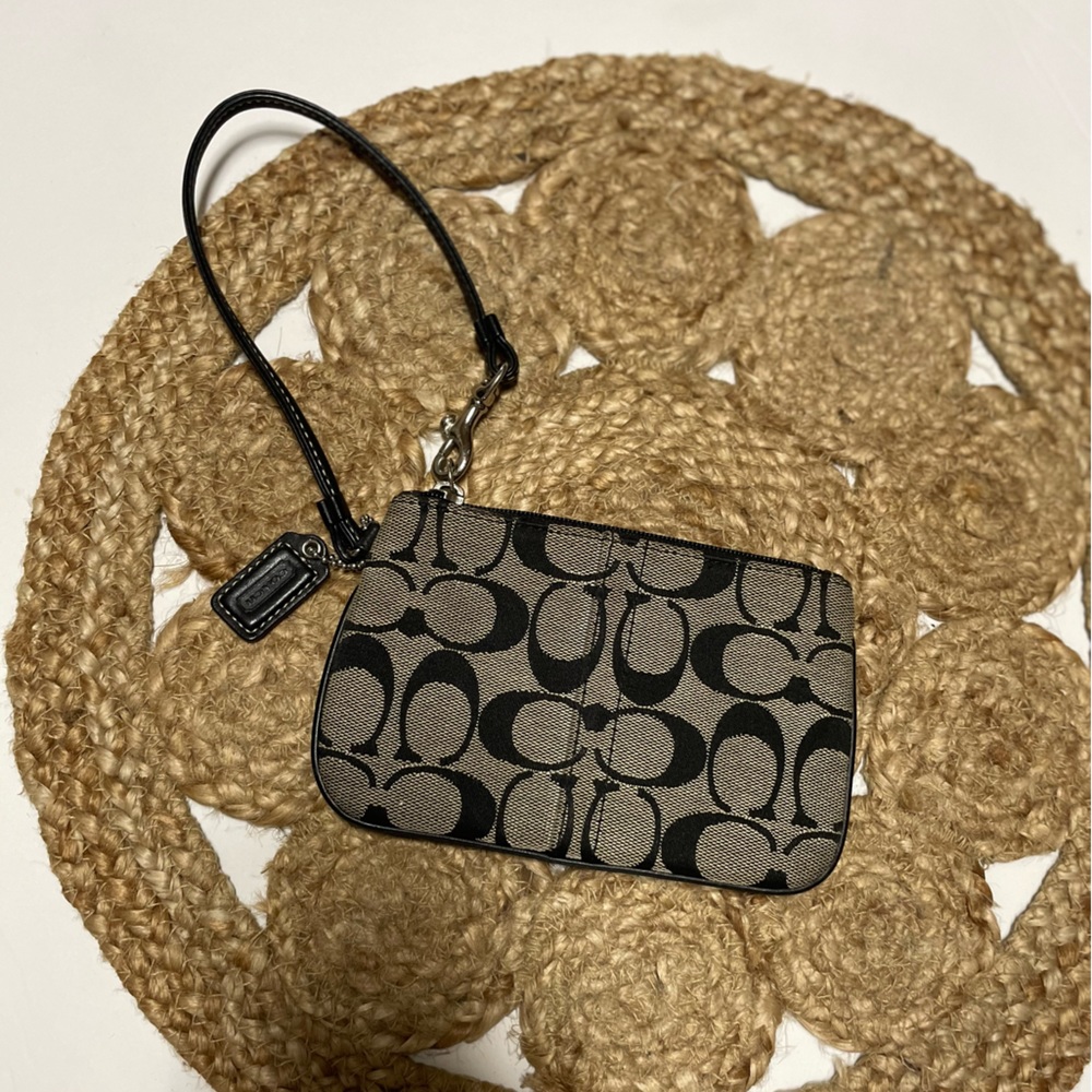 Coach Vintage Black leather mono Wristlet Y2K
